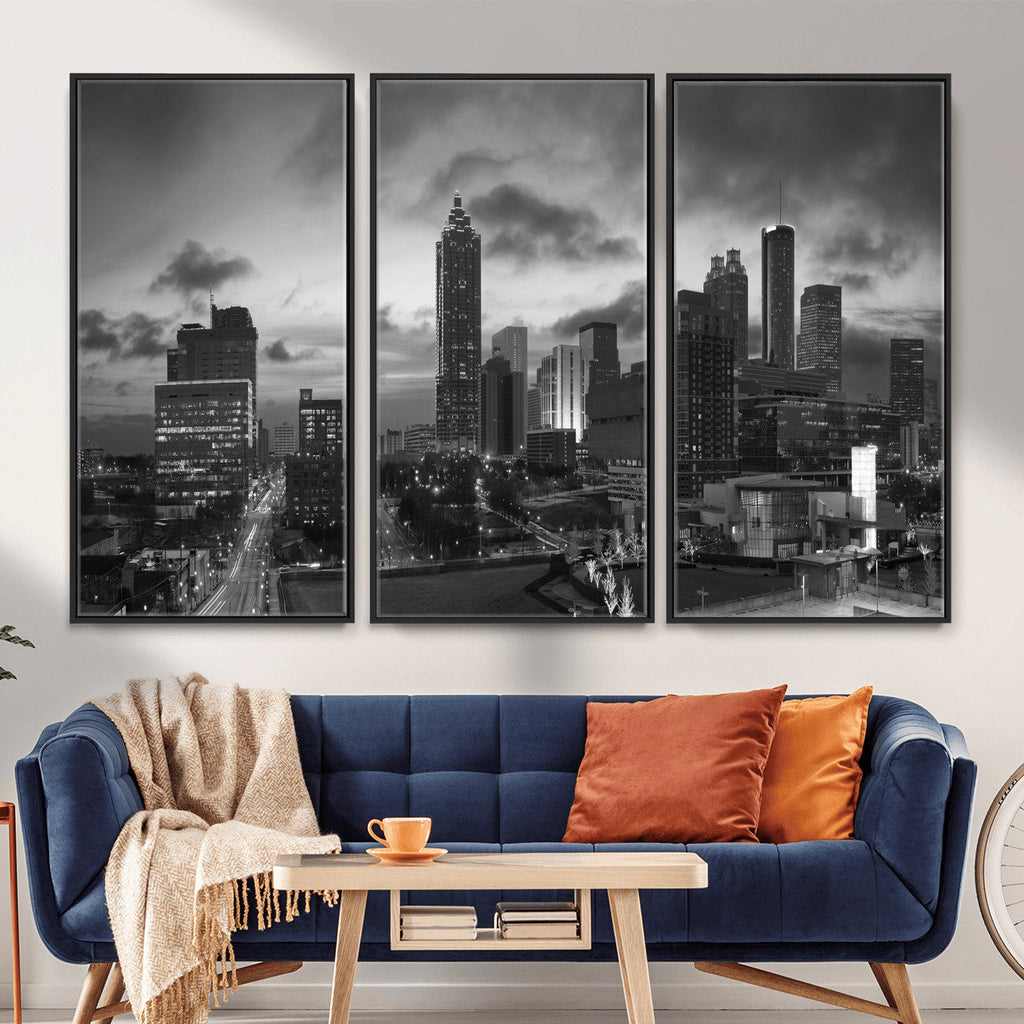 Atlanta Skyline Wall Art Canvas Print, Atlanta Downtown Night Cityscape