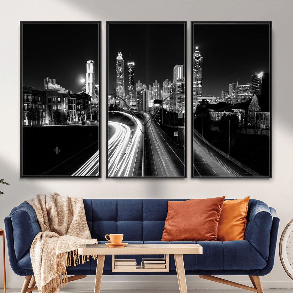 Atlanta Skyline Wall Art Canvas Print, Atlanta Downtown Night Cityscape
