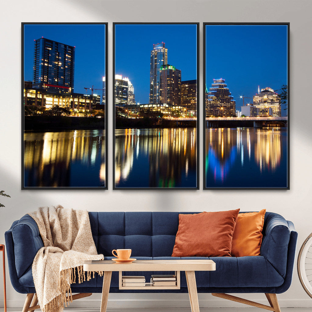 Austin Skyline Wall Art Canvas Print, Austin Downtown Night Cityscape