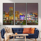 Baltimore Skyline Wall Art Canvas Print, Baltimore Downtown Night Cityscape