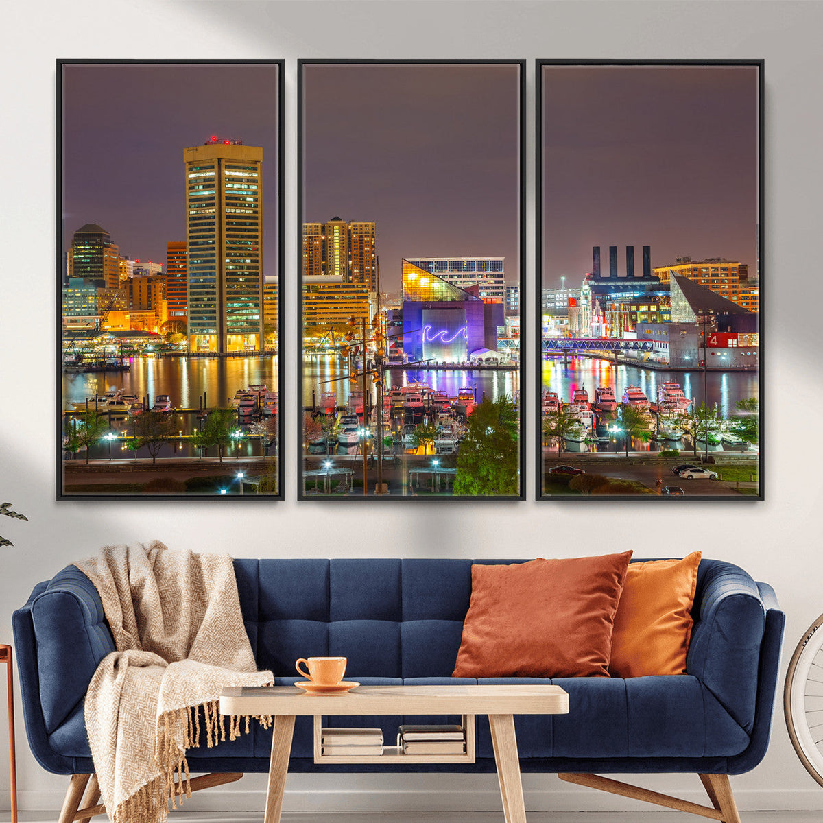 Baltimore Skyline Wall Art Canvas Print, Baltimore Downtown Night Cityscape