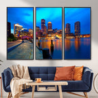 Boston Wall Art Canvas Print, Boston City Downtown Night Cityscape