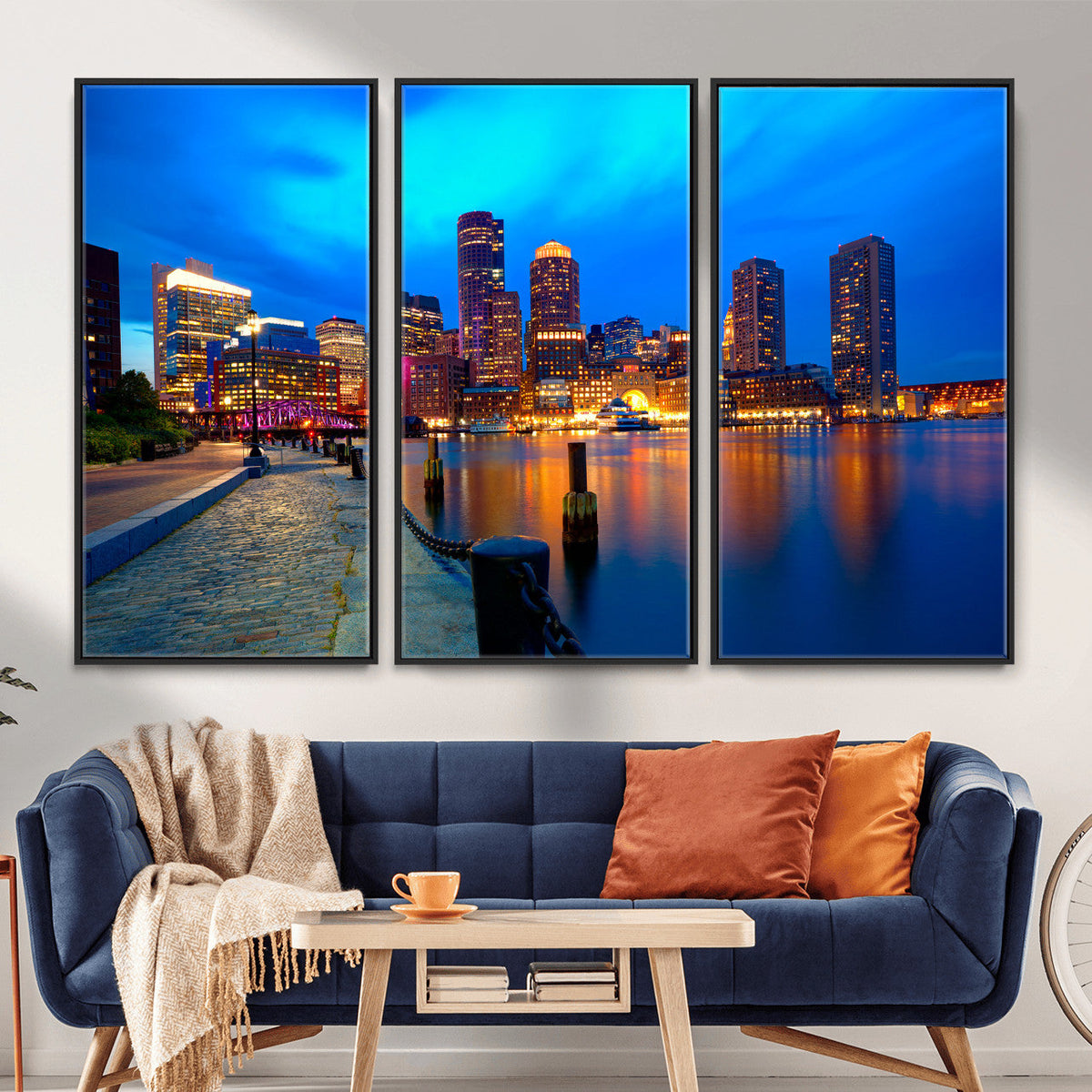 Boston Wall Art Canvas Print, Boston City Downtown Night Cityscape