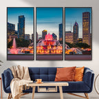 Chicago Wall Art Canvas Print - Chicago City Downtown Night Cityscape