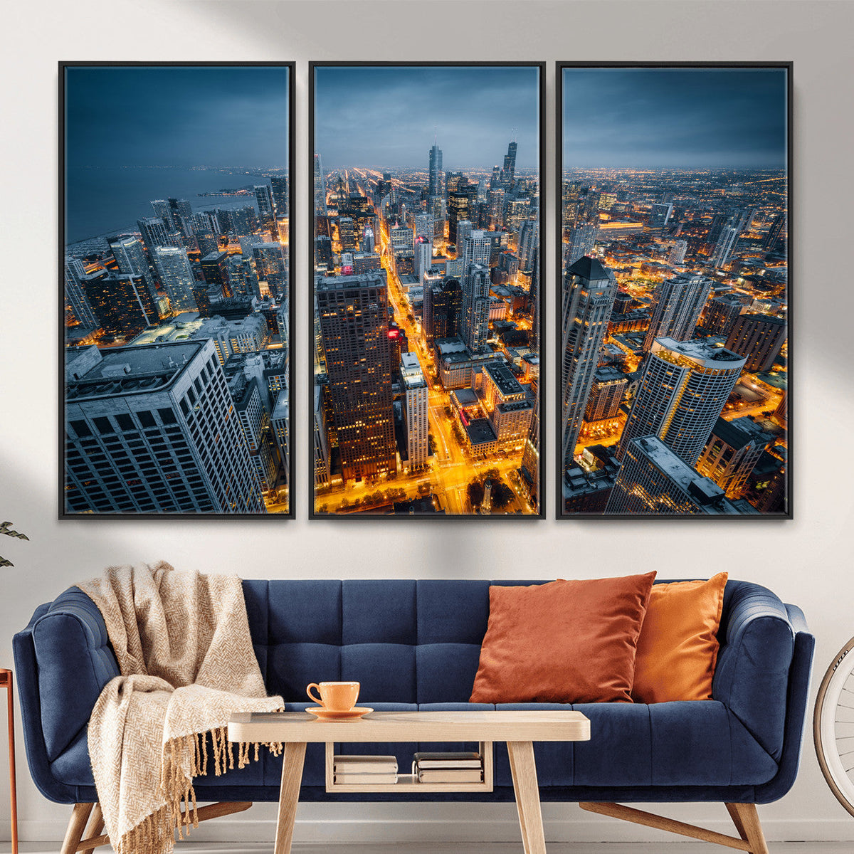 Chicago Wall Art Canvas Print - Chicago City Downtown Night Cityscape