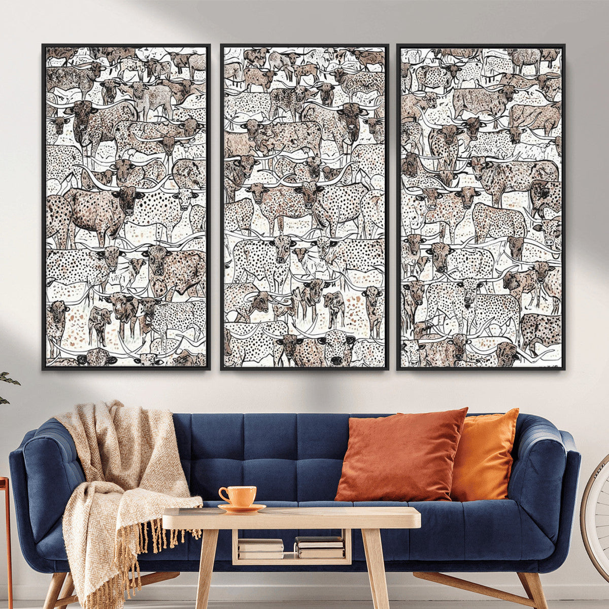 Abstract Texas Cow Wall Art Canvas Print, Farm Longhorn Art for Cabin Decor