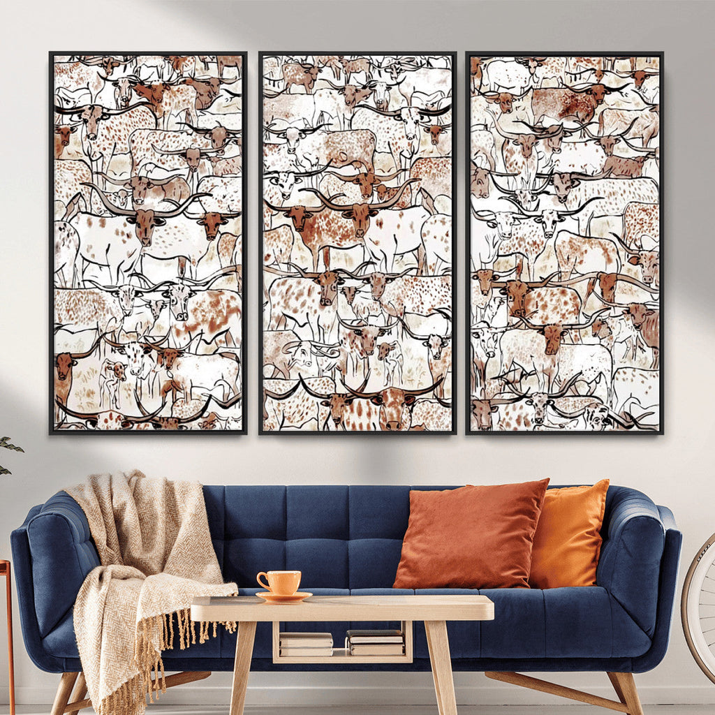 Abstract Longhorn Herd Wall Art Canvas Print