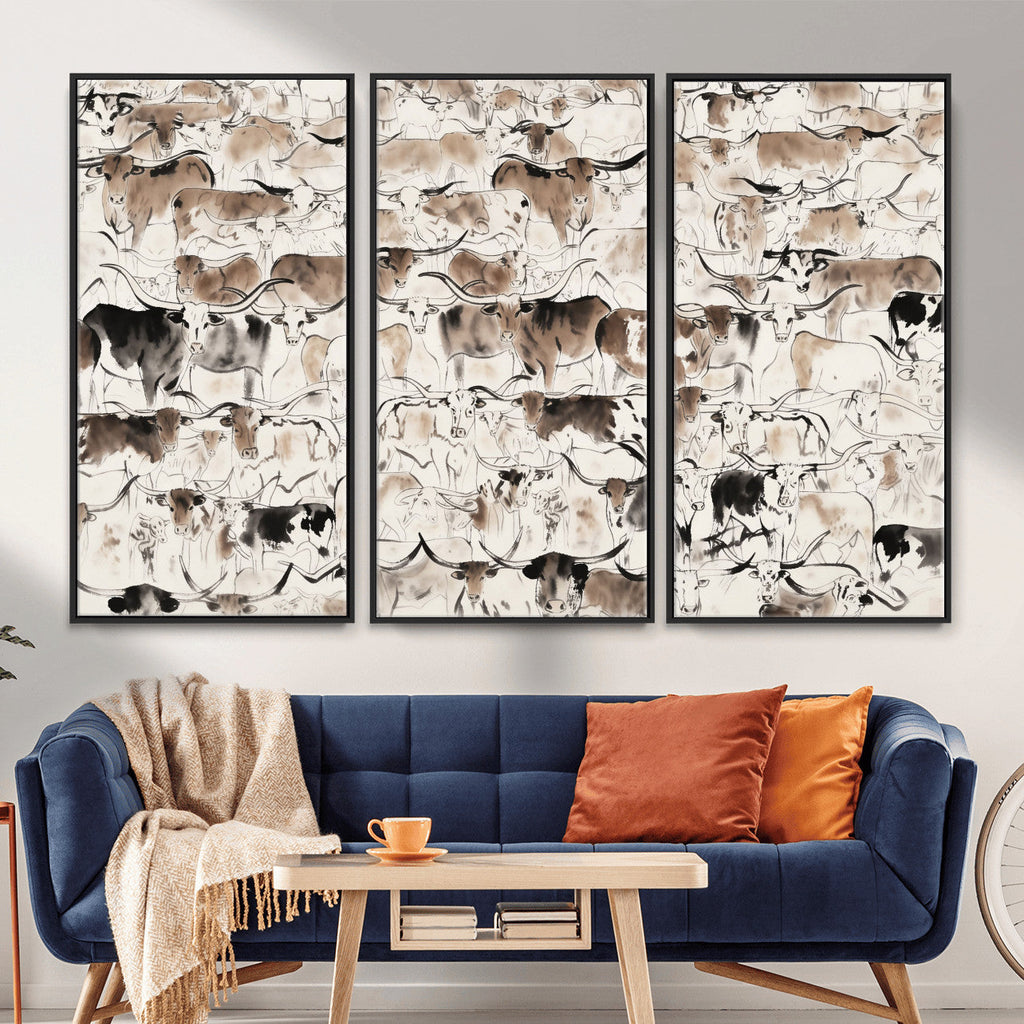 Abstract Texas Cow Canvas Print for Cabin and Western Home Decor