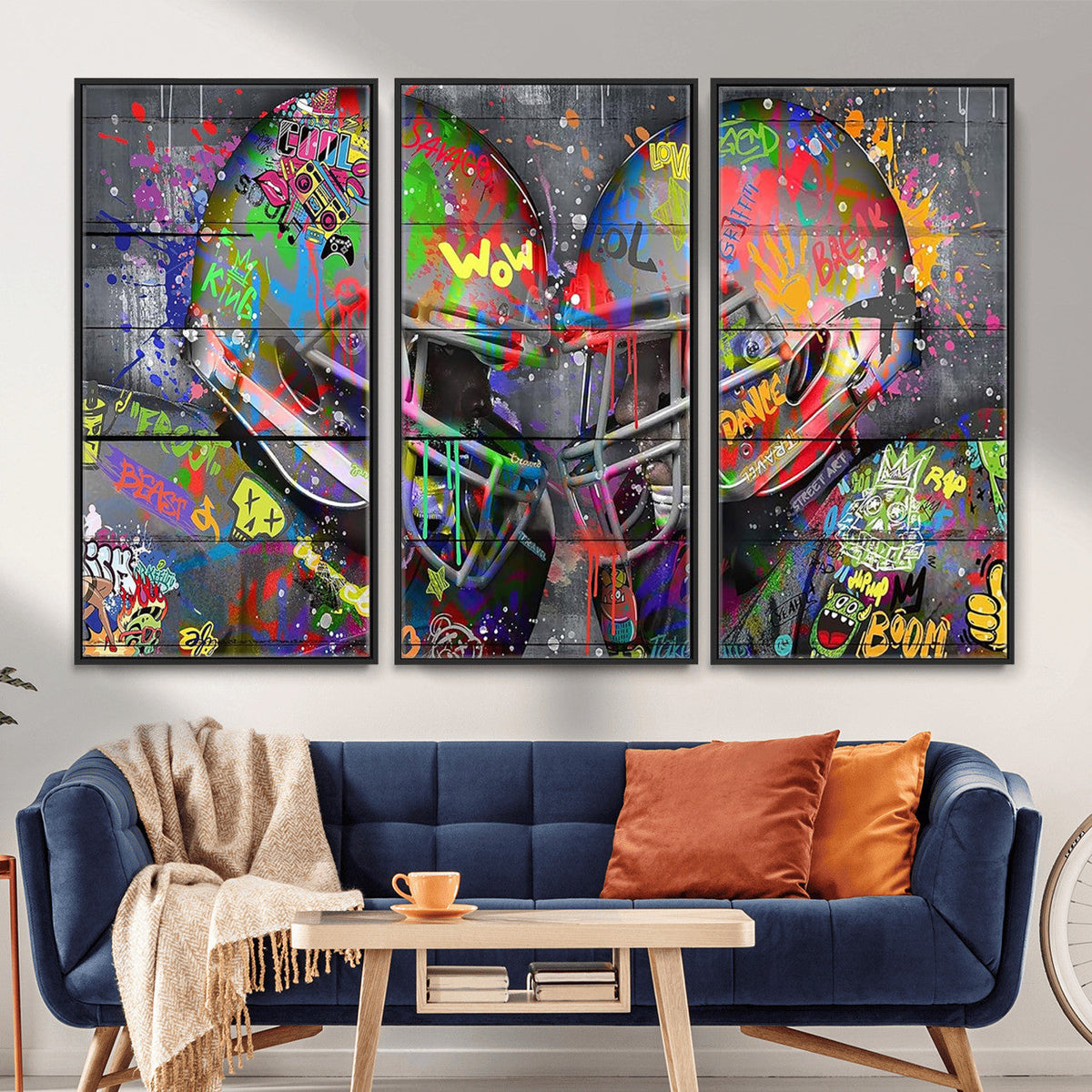 Graffiti Football Helmets Wall Art Canvas Print, Urban Street Art