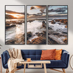 Rocky Coast Ocean Sunset Wall Art Canvas Print, Dramatic Seascape Nature Decor