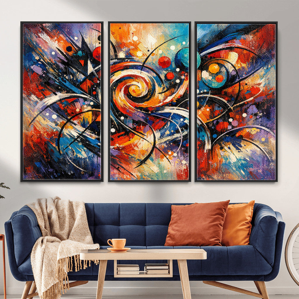 Geometric Abstract Wall Art Canvas Print, Orange Blue
