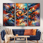 Geometric Abstract Wall Art Canvas Print, Orange Blue