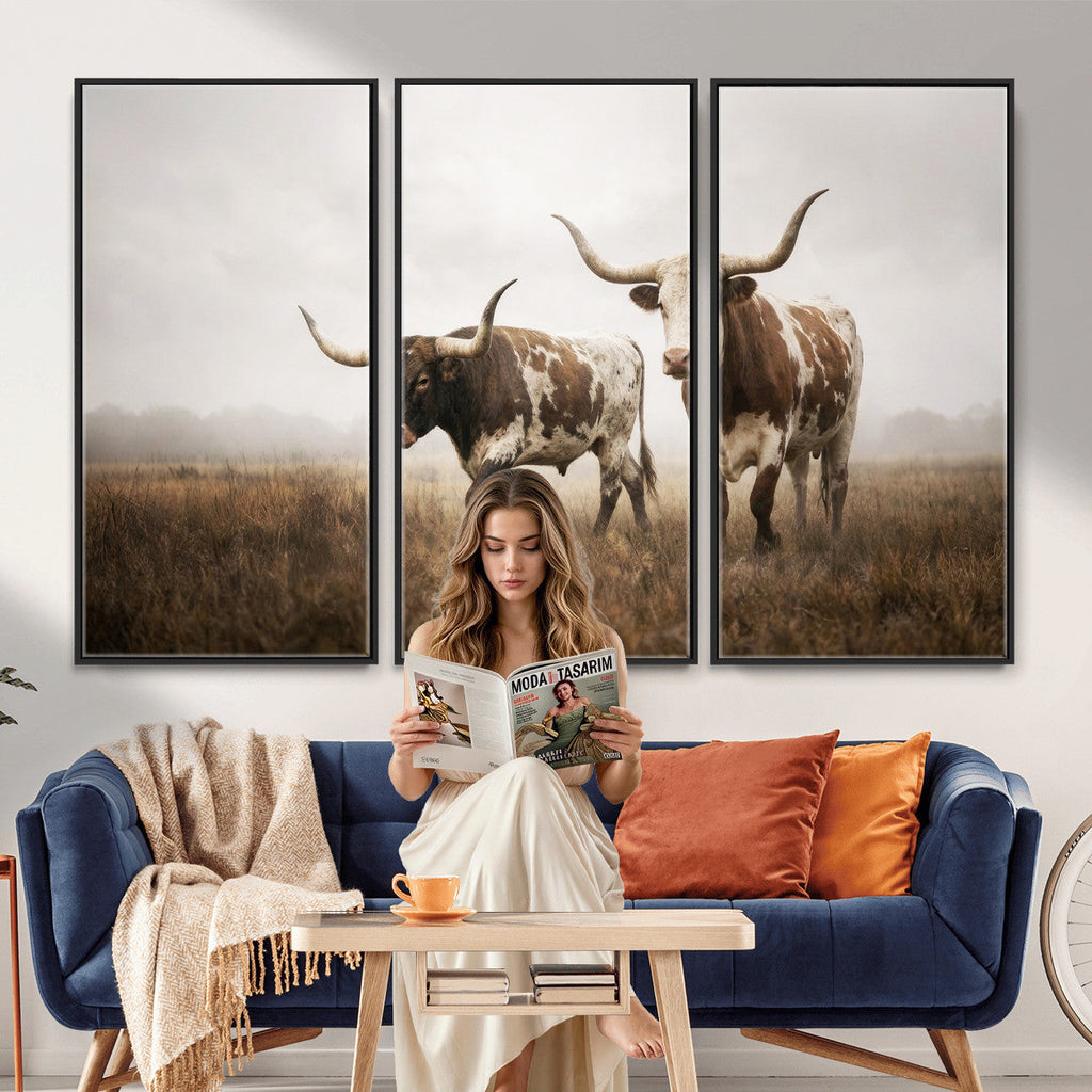 Texas Longhorn Canvas Wall Art Western Bull Desert, Rustic Farmhouse Wall Decor