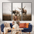 Texas Longhorn Canvas Wall Art Western Bull Desert, Rustic Farmhouse Wall Decor
