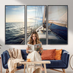 Sailboat Wall Art Canvas Print, Ocean Sunset Sailing Framed Artwork
