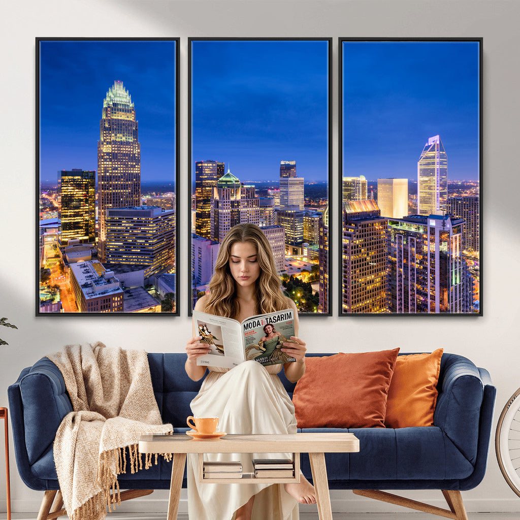 Charlotte Skyline Canvas Wall Art Print | North Carolina Cityscape