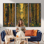Gustav Klimt Style Forest Canvas Wall Art, Golden Forest Path Floral Art Nouveau Print