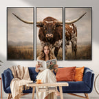 Texas Longhorn Wall Art Canvas Print | Brown Horned Bull Rustic Western Decor