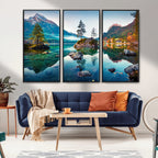 Crystal Clear Lake Wall Art | Mountains Wall Art Canvas | 3 Panel Landscape