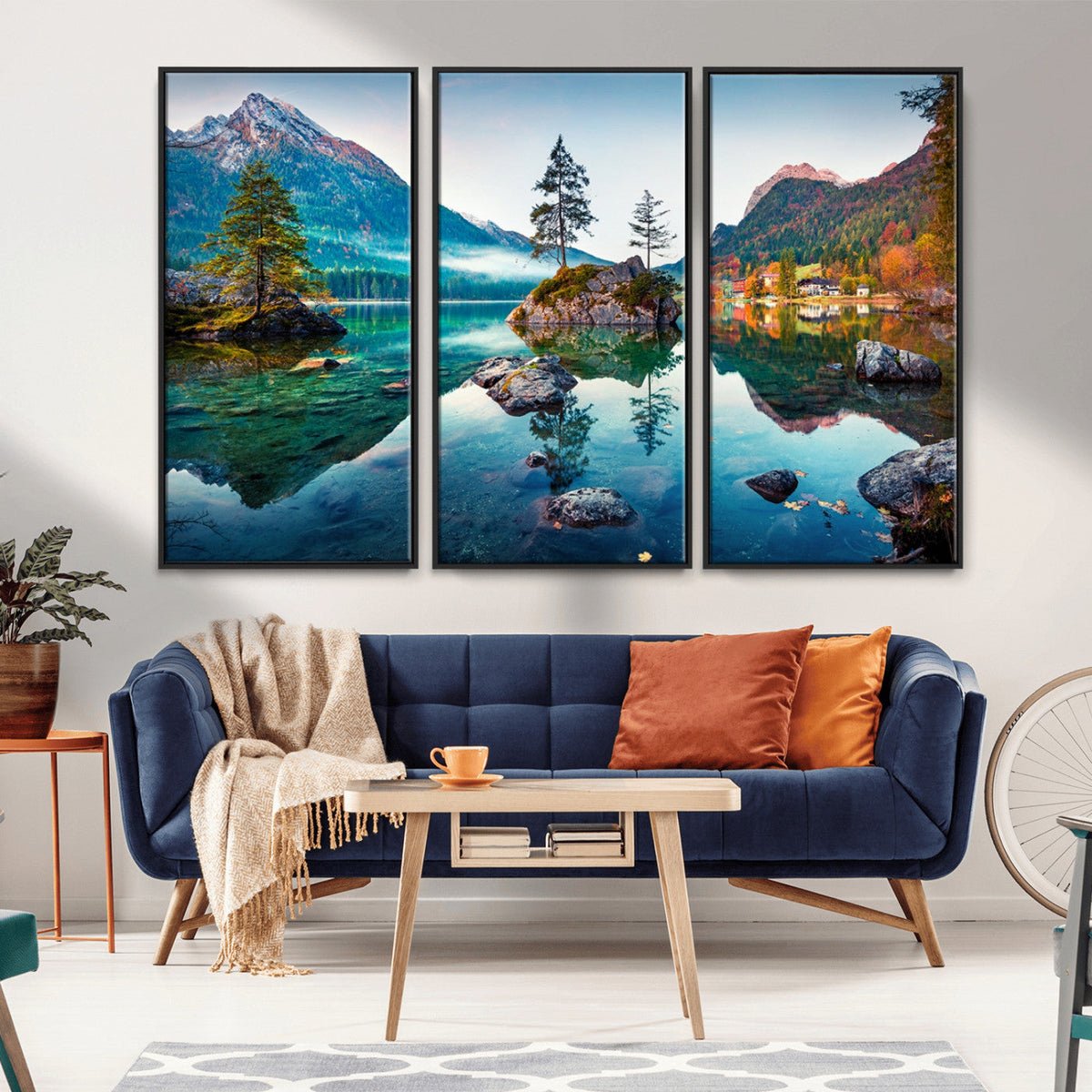 Crystal Clear Lake Wall Art | Mountains Wall Art Canvas | 3 Panel Landscape
