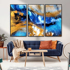 Blue Orange Marble Fluid Effect Canvas Wall Art Print