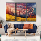 Mountain and Daylight Red Sunset Wall Art Canvas Print
