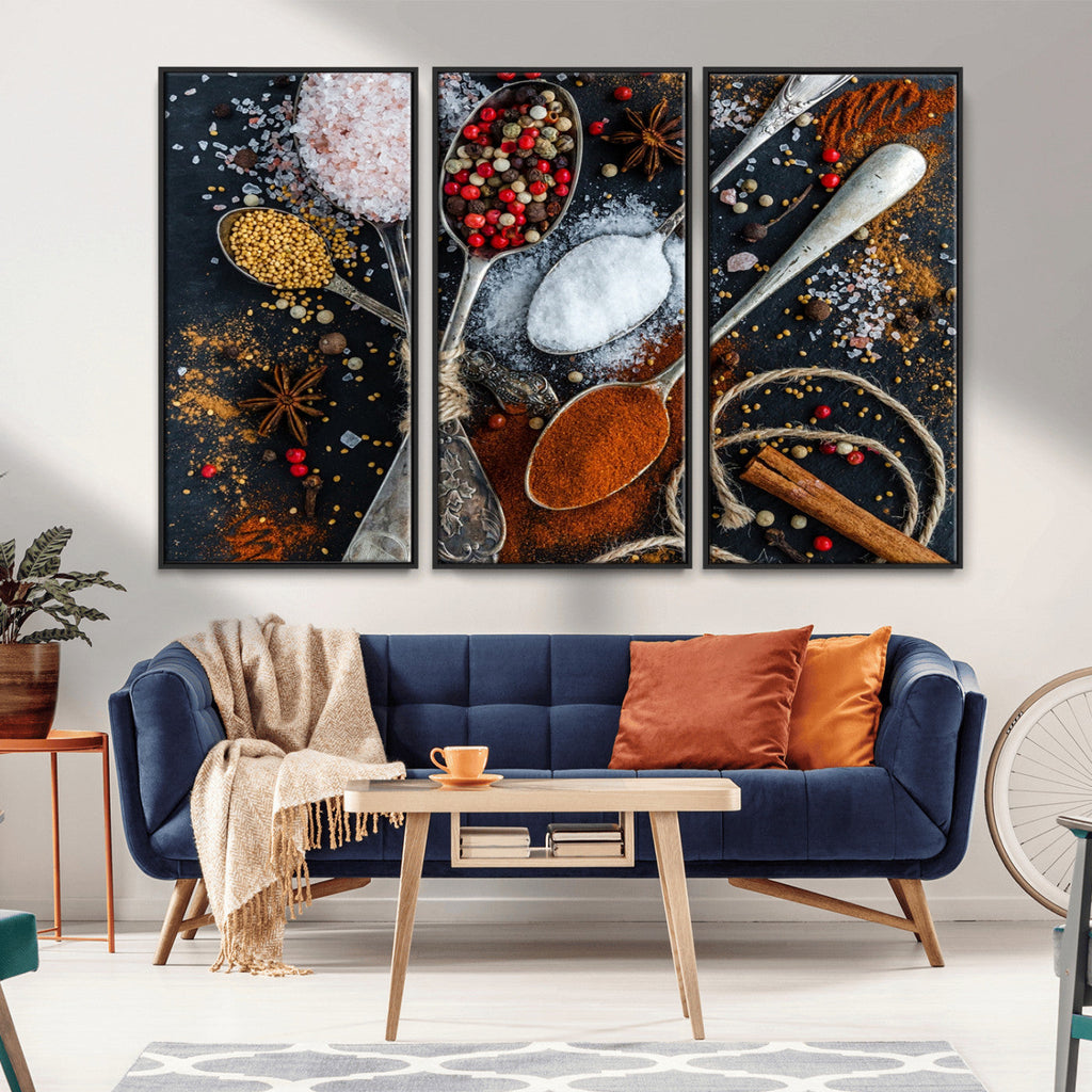 Spices and Seasonings Canvas Wall Art | Colorful Triptych Kitchen Decor