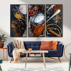 Spices and Seasonings Canvas Wall Art | Colorful Triptych Kitchen Decor