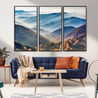 Misty Mountain Sunrise Triptych Canvas Print | Autumn Landscape Wall Art