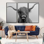 Texas Cow Wall Art Canvas, Texas Longhorn Cattle Canvas Print