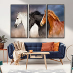 Animal Wall Art Three Horses Farmhouse Art Canvas Print