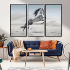 Prancing Horse Desert Large Wall Art Canvas Print, Majestic Horse Animal Artwork