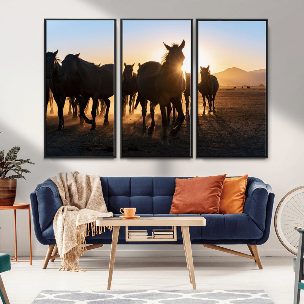 Horse Herd Wall Art Animal Canvas Print