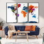 Bold Colorful World Map Canvas Print | Detailed Map of the World Wall Art