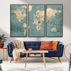 Classic World Map Canvas Print | Framed Vintage Map Wall Art