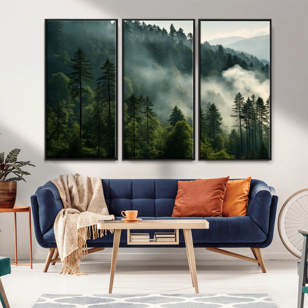 Misty Forest Wall Art Premium Canvas Print, Foggy and Serene Atmosphere