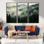 Captivating Misty Forest Wall Art Premium Canvas Print, A Foggy and Serene Atmosphere