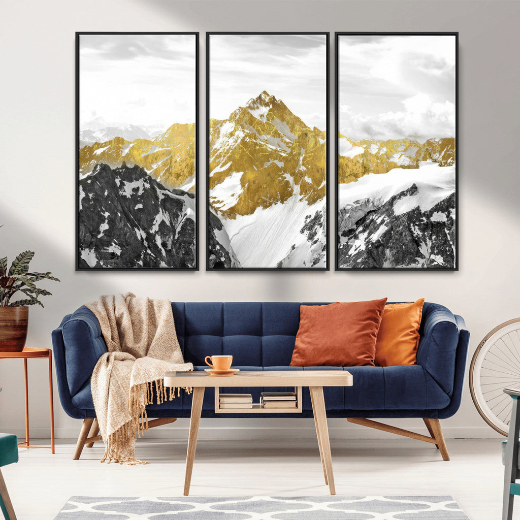 Gold Abstract Mountains Wall Art Print on Canvas, Nature Wall Art Print