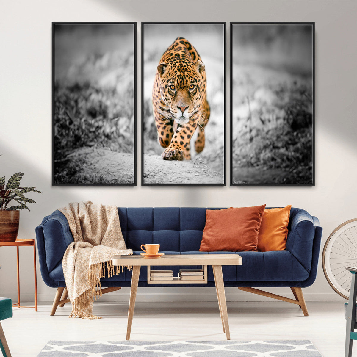 Jaguar Wall Art Canvas Print, Majestic Big Cat in Focused Pursuit