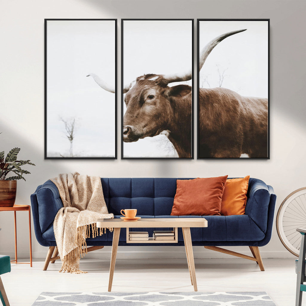 Rustic Bull Wall Art Canvas Print, Modern Longhorn Farmhouse Animal Decor