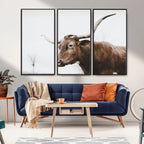 Rustic Bull Wall Art Canvas Print, Modern Longhorn Farmhouse Animal Decor