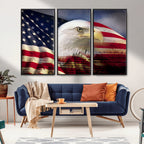 American Flag Eagle Symbol Wall Art Canvas Print, Patriotic American Flag Eagle Wall Art