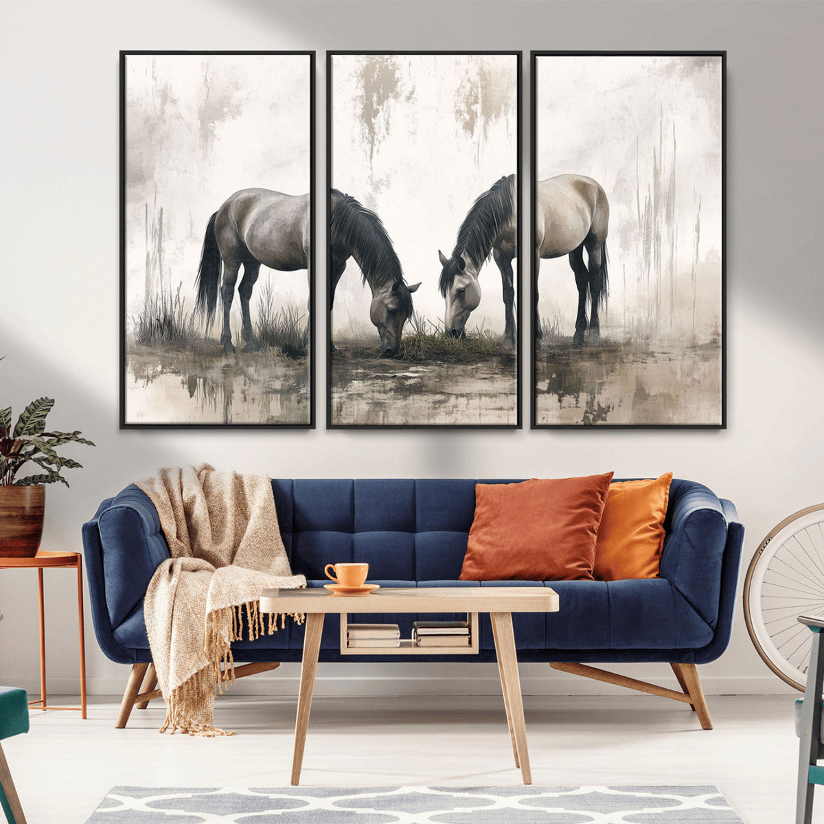 Chinese Ink Style Vintage Horses Wall Art Canvas Print