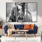 Black and White Horse Winter Wall Art, Ready to Hang