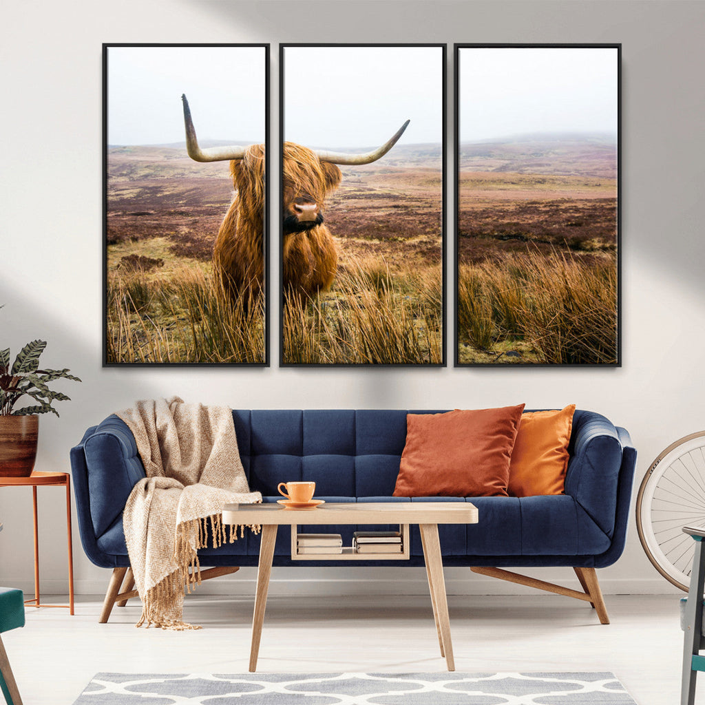 Scottish Highland Cow Canvas Wall Art, Rustic Farmhouse Decor