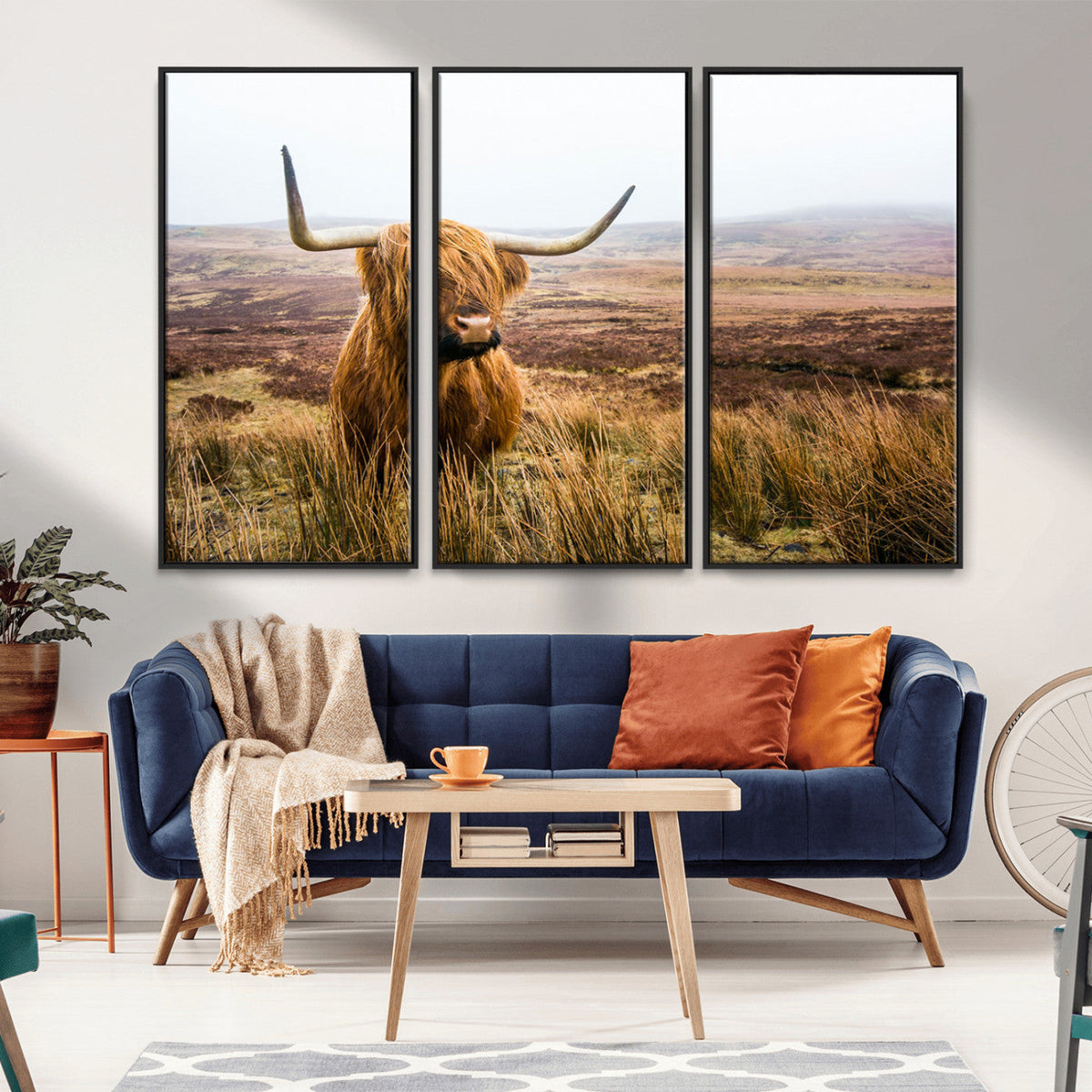 Scottish Highland Cow Canvas Wall Art, Rustic Farmhouse Decor