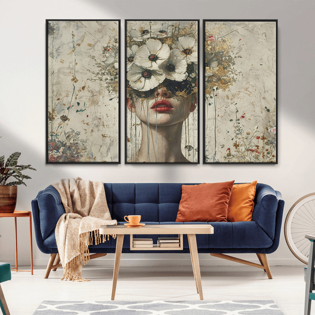 Abstract Floral Women Pastel Wall Art Canvas Print