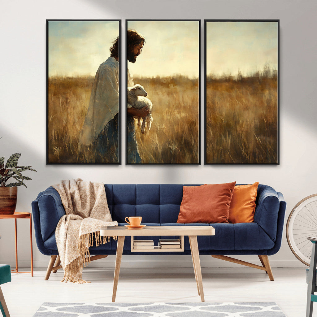 Jesus the Good Shepherd Wall Art Canvas Print, Inspirational Christian Religious Print for Prayer Room