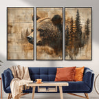 Rustic Grizzly Bear Wall Art, Abstract Grizzly 399 Bear Canvas Print, Woodland Wildlife