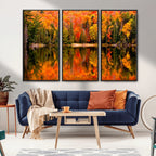 Forest Reflection Art | Autumn Forest Reflection Wall Art | Triptych Canvas Print